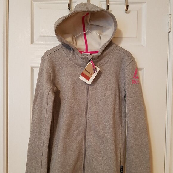 Reebok Girls Thick Warm Zippered Logo Hoodie ~Heather Gray ~ Sz. 13/14 years ~ - Picture 2 of 4